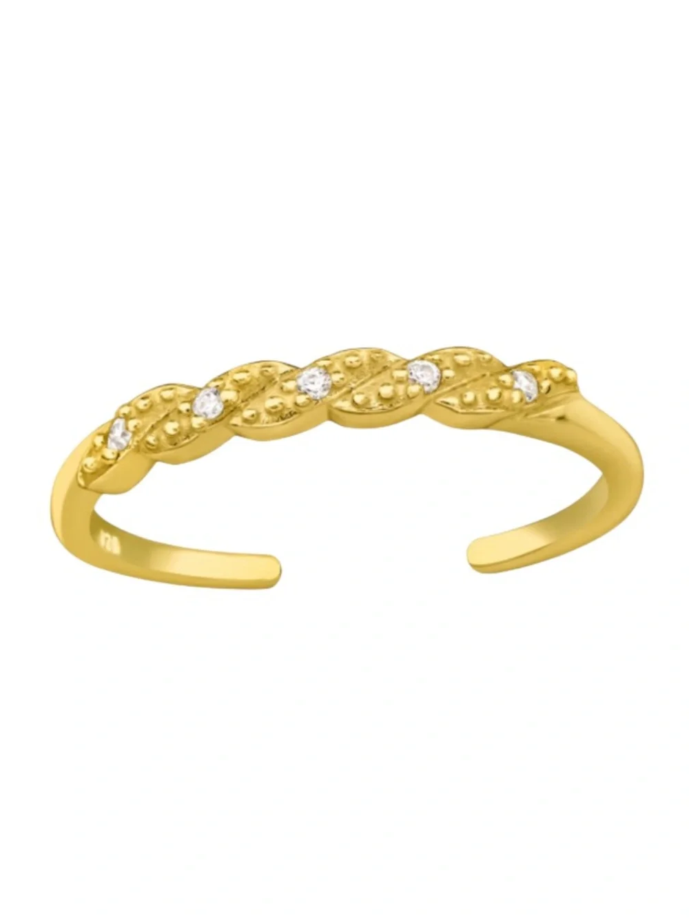 14K Gold Vermeil Twisted Crystal Adjustable Toe Ring